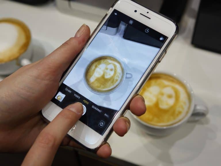 taking picture of coffee selfie
