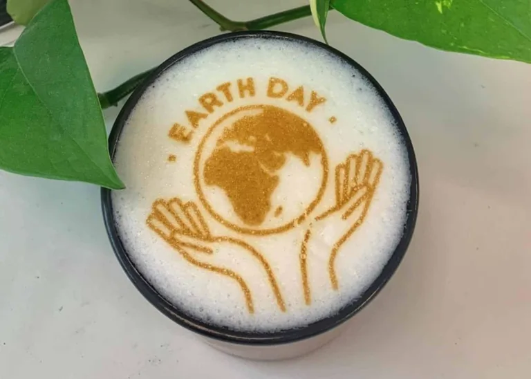 Earth Day design on coffee