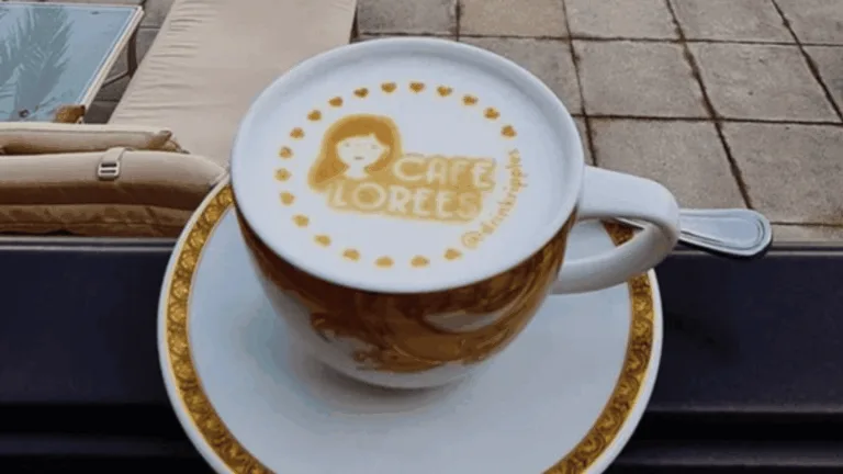 Cafe Lorees latte topped with custom logo design