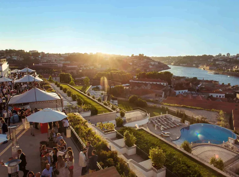 Guests mingling at a luxury hotel